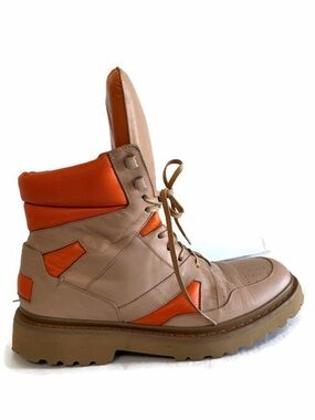 Calvin Klein Collection Beige and Orange Leather High-Top Boots